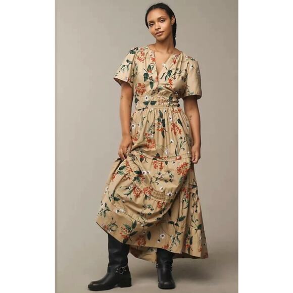 NWOT Anthropologie Floral Khaki Somerset Maxi Dress - Picture 1 of 6